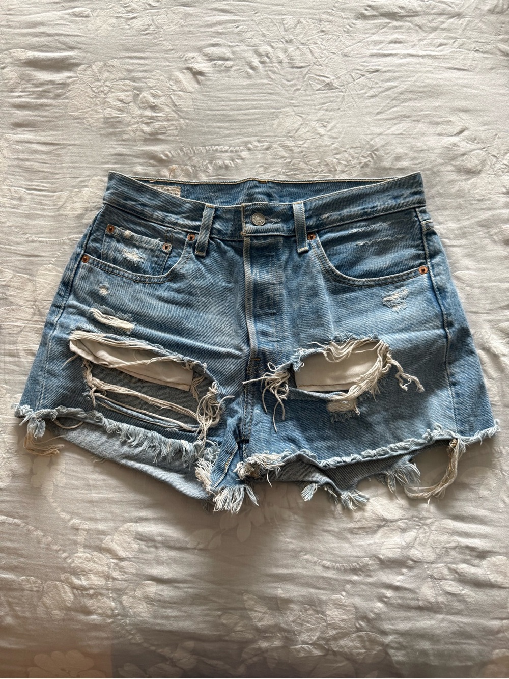 Levi's Light Blue Distressed Denim Cutoff Shorts
